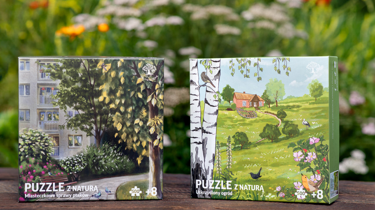 Puzzle z florą i fauną, przyrodą z Polski, w mieście i na wsi. Puzzle dla każdego, kto kocha przyrodę, ptaki, kwiaty i roślinność. Na ilustracji puzzle z przyrodą w mieście oraz przyrodą na wsi.